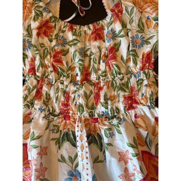 Farm Rio XS Floral Puff Sleeve Smocked Mini Dress Tie Ruffle Details Multicolor - Picture 2 of 7